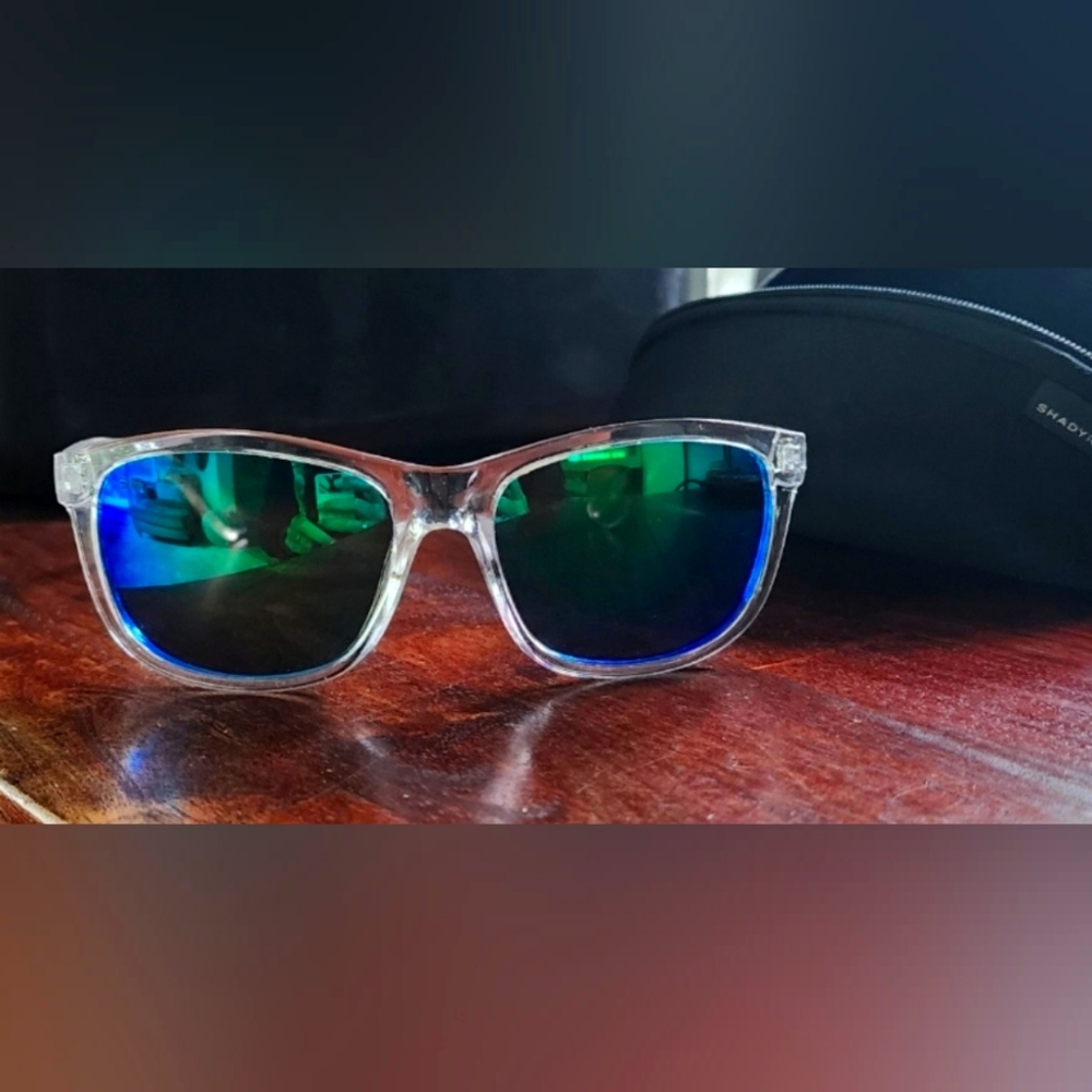 Shady Rays Unisex Transparent Sunglasses with Green Mirror High Contrast Lens.